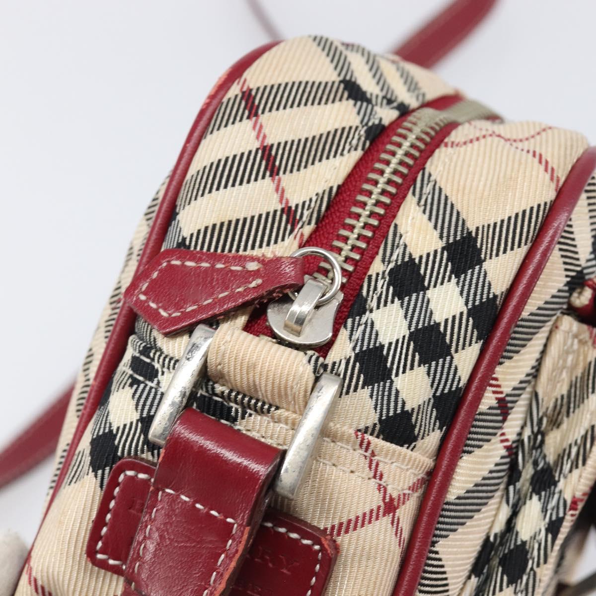 BURBERRY Nova Check Blue Label Shoulder Bag Canvas Beige Silver Auth hk4046