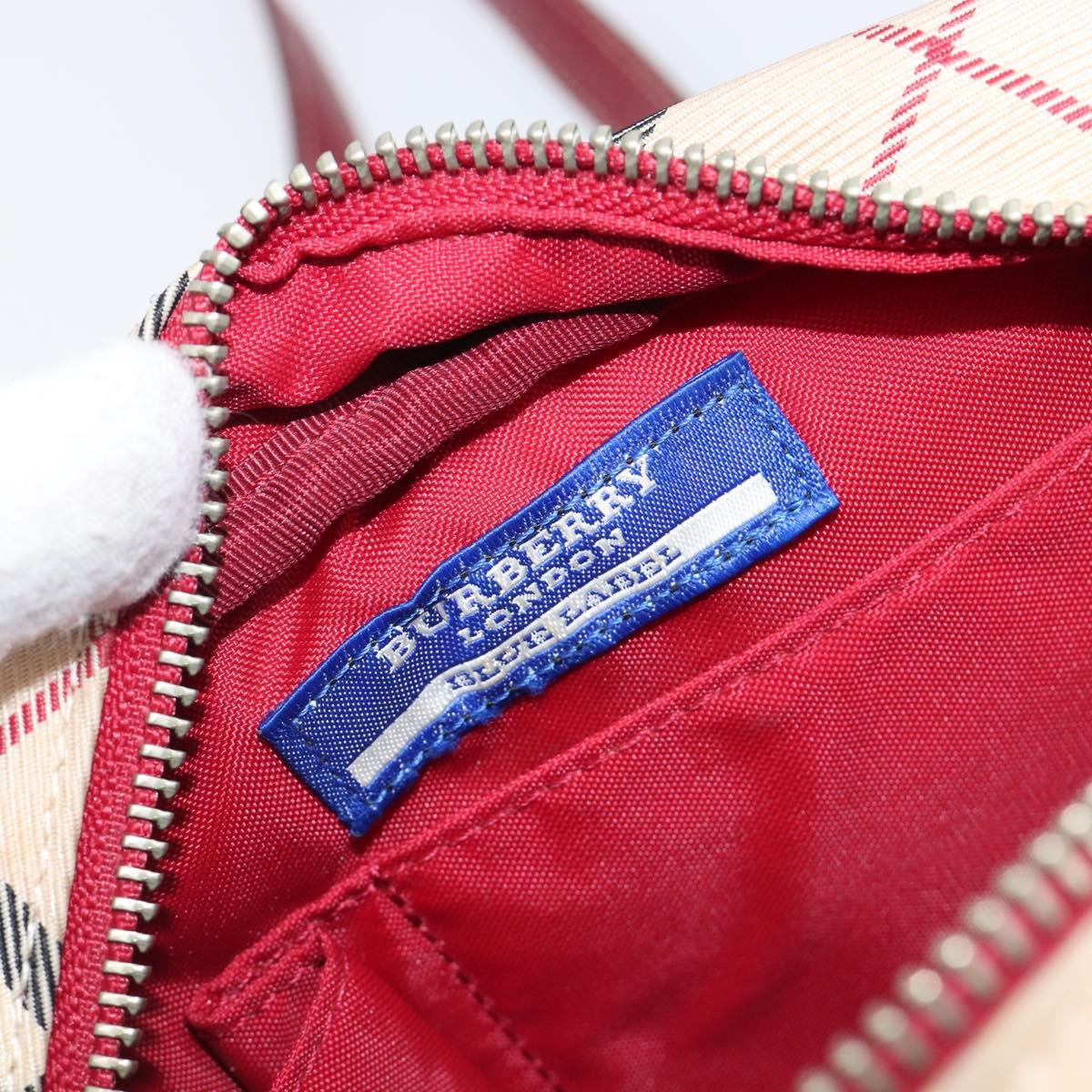 BURBERRY Nova Check Blue Label Shoulder Bag Canvas Beige Silver Auth hk4046