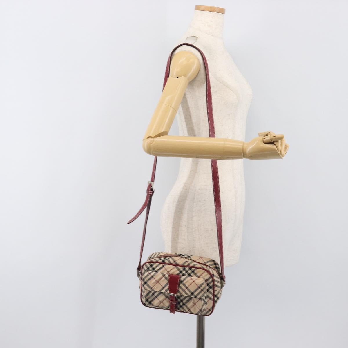 BURBERRY Nova Check Blue Label Shoulder Bag Canvas Beige Silver Auth hk4046
