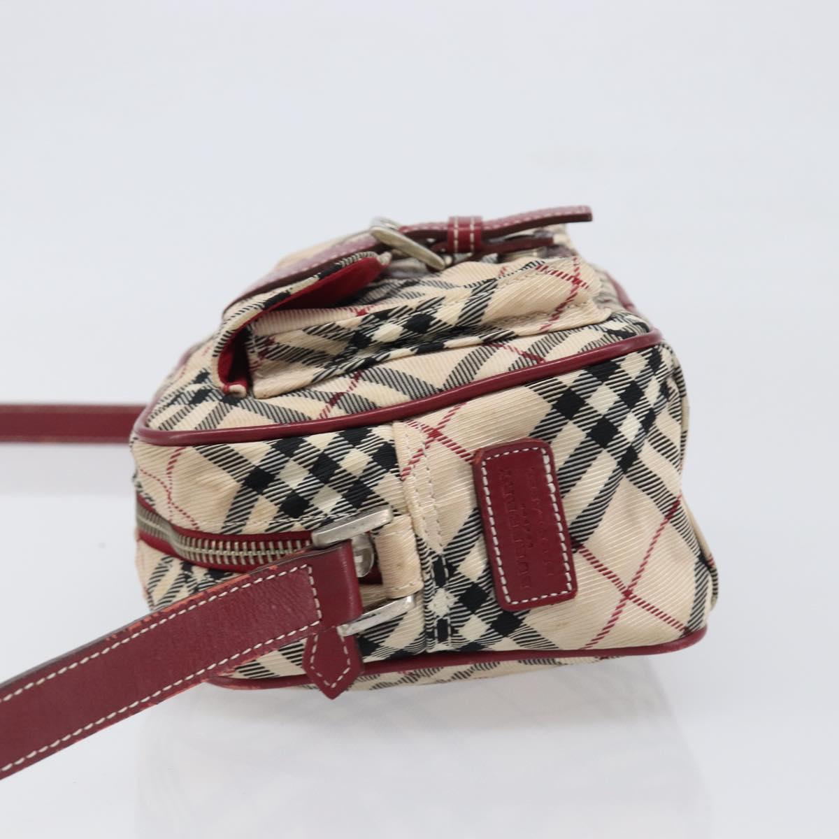 BURBERRY Nova Check Blue Label Shoulder Bag Canvas Beige Silver Auth hk4046