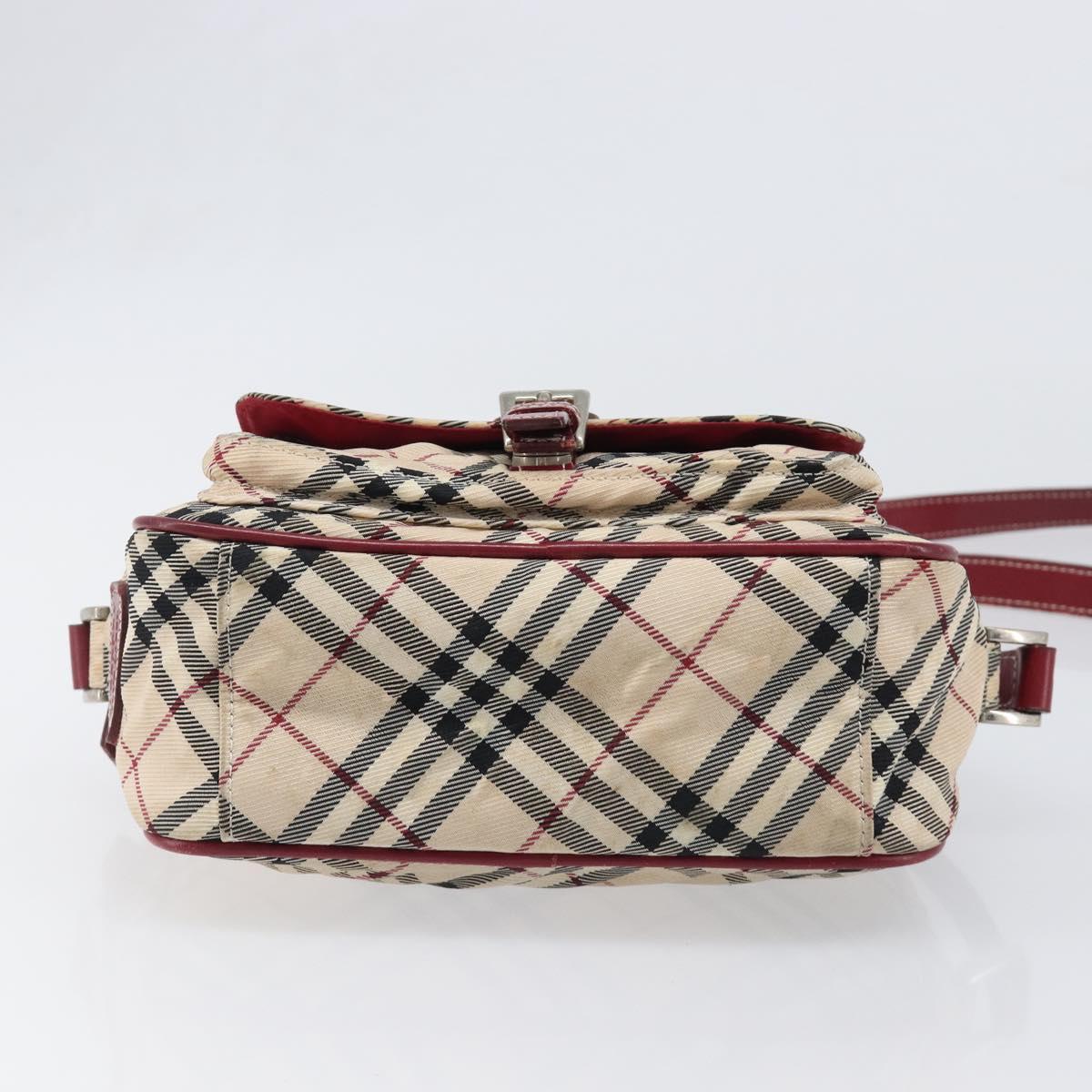 BURBERRY Nova Check Blue Label Shoulder Bag Canvas Beige Silver Auth hk4046