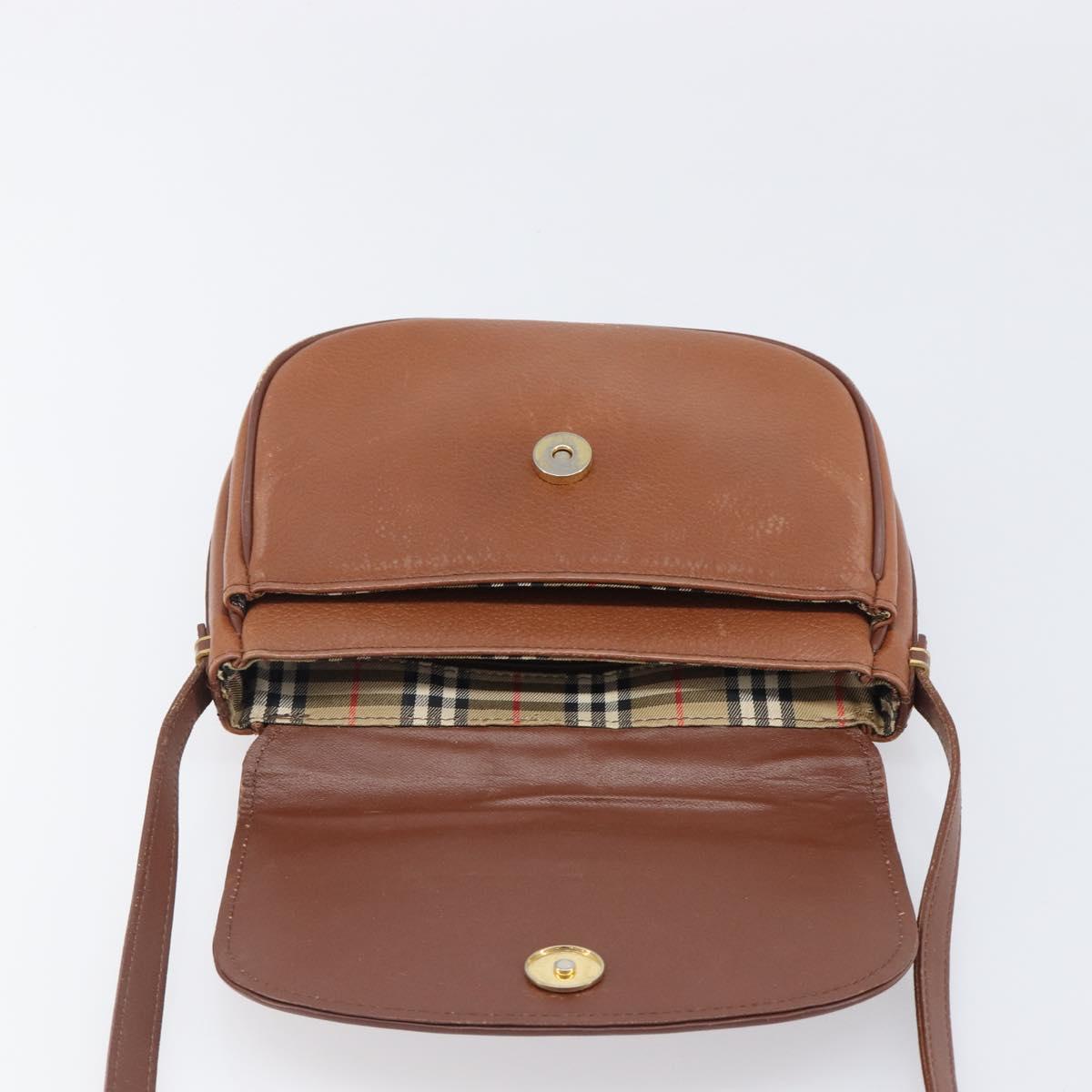 Burberrys Shoulder Bag Leather Brown Gold Auth hk4047