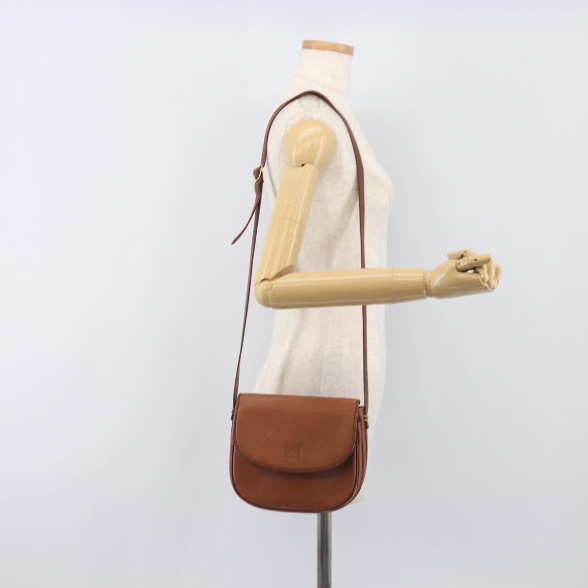 Burberrys Shoulder Bag Leather Brown Gold Auth hk4047