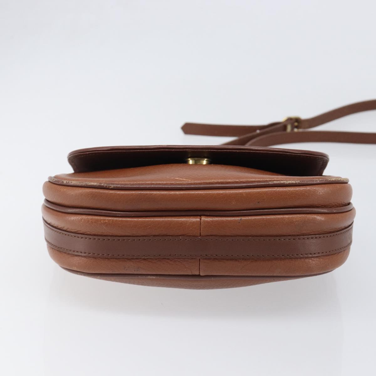 Burberrys Shoulder Bag Leather Brown Gold Auth hk4047