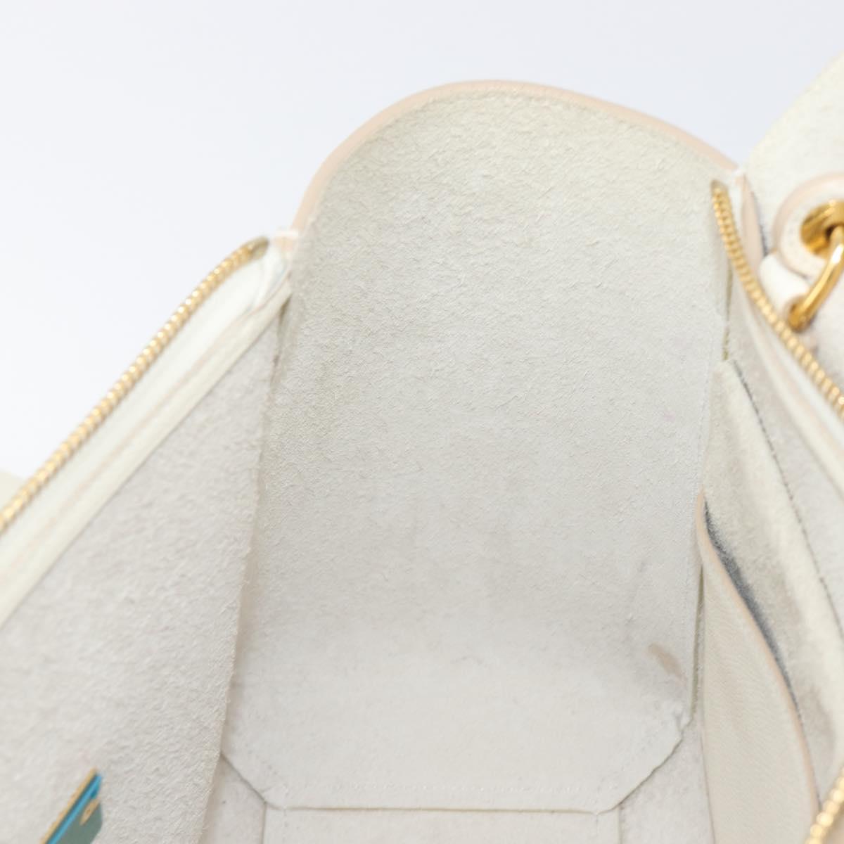 CELINE Small Belt Hand Bag Leather 2way White Gold Auth hk4050V