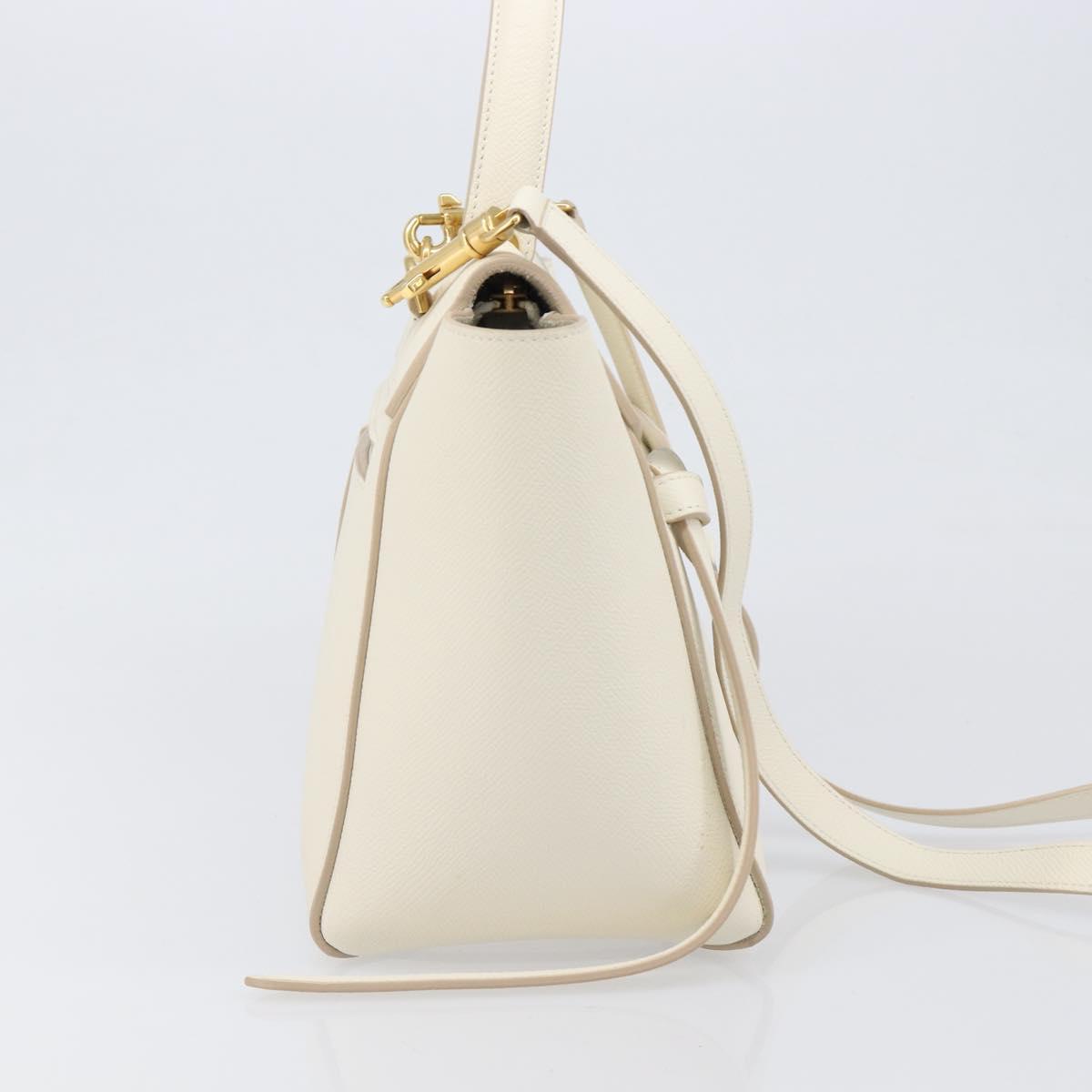 CELINE Small Belt Hand Bag Leather 2way White Gold Auth hk4050V