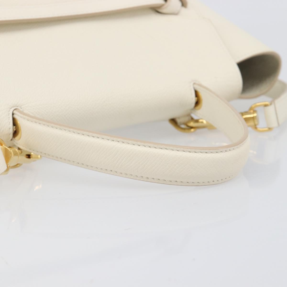 CELINE Small Belt Hand Bag Leather 2way White Gold Auth hk4050V