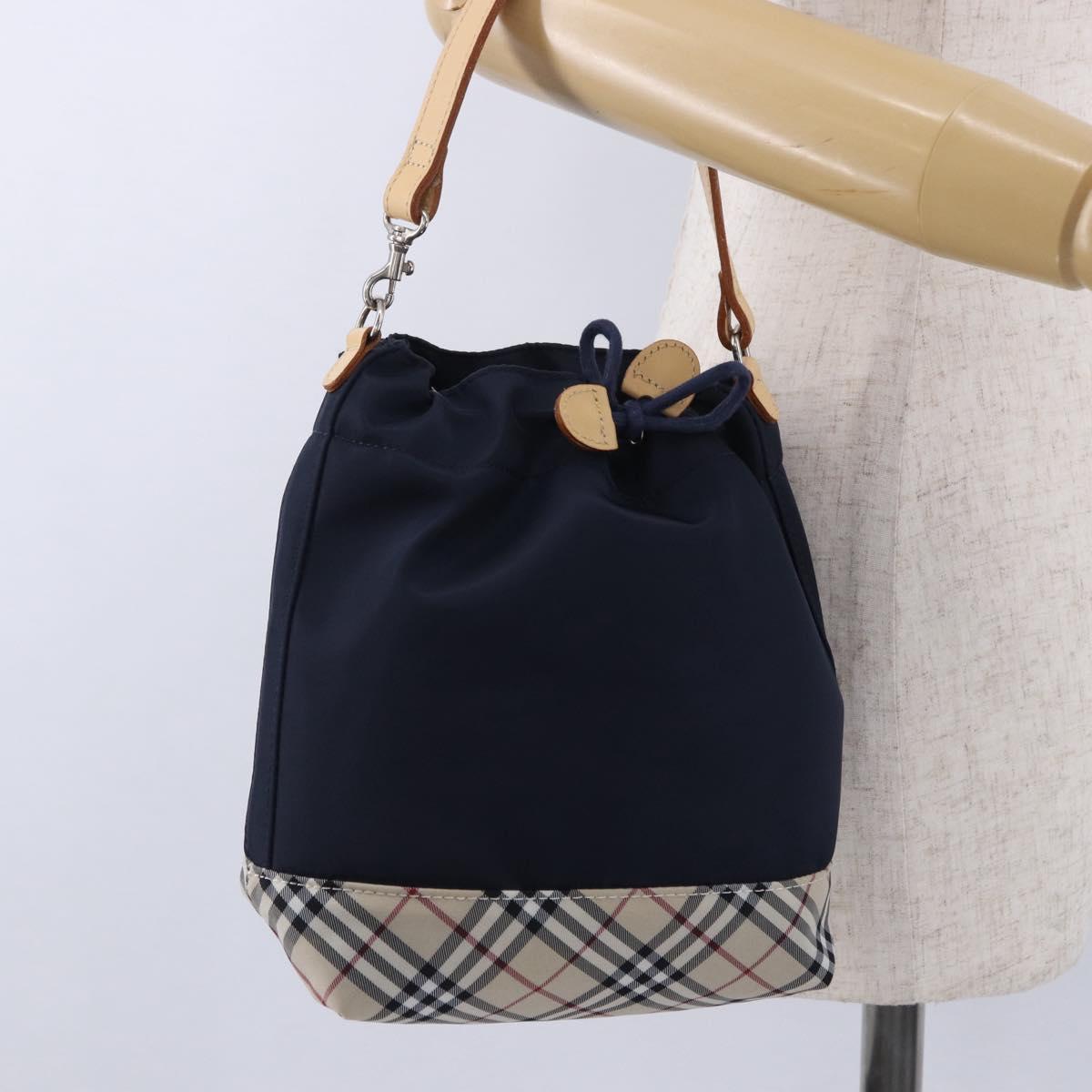 BURBERRY Hand Bag Nylon Navy Silver Auth hk4051A
