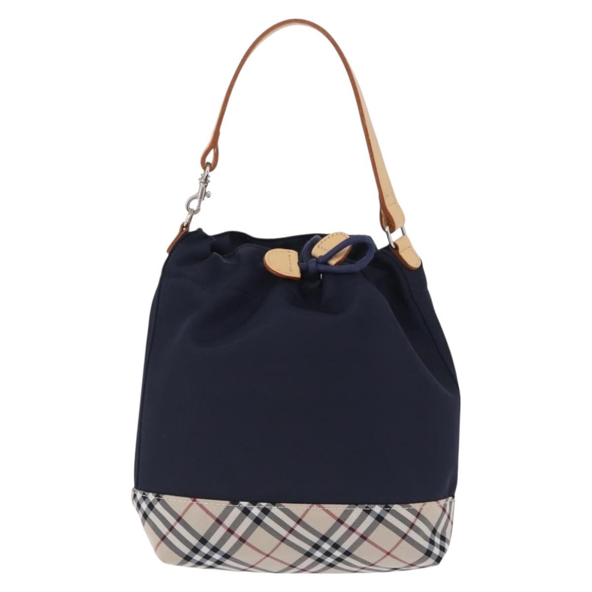 BURBERRY Hand Bag Nylon Navy Silver Auth hk4051A