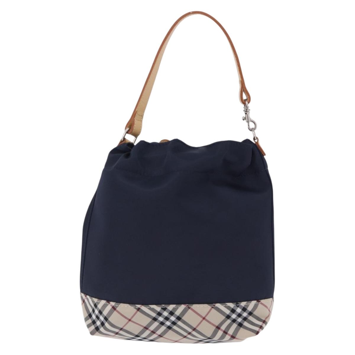BURBERRY Hand Bag Nylon Navy Silver Auth hk4051A