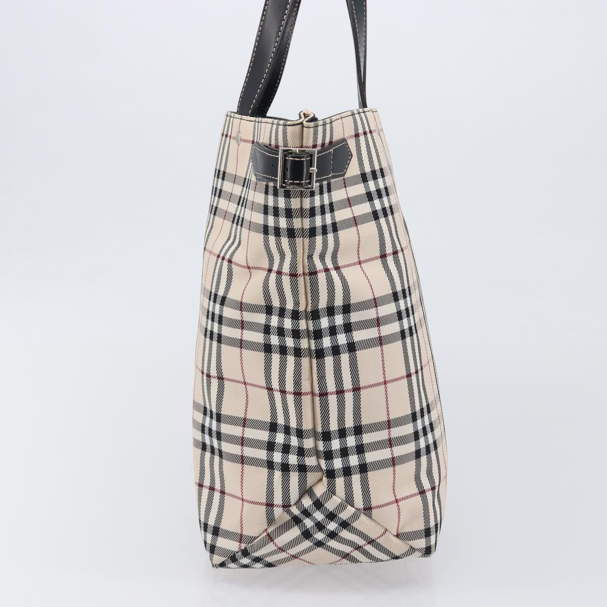 BURBERRY Nova Check Blue Label Tote Bag Canvas Beige Silver Auth hk4052A