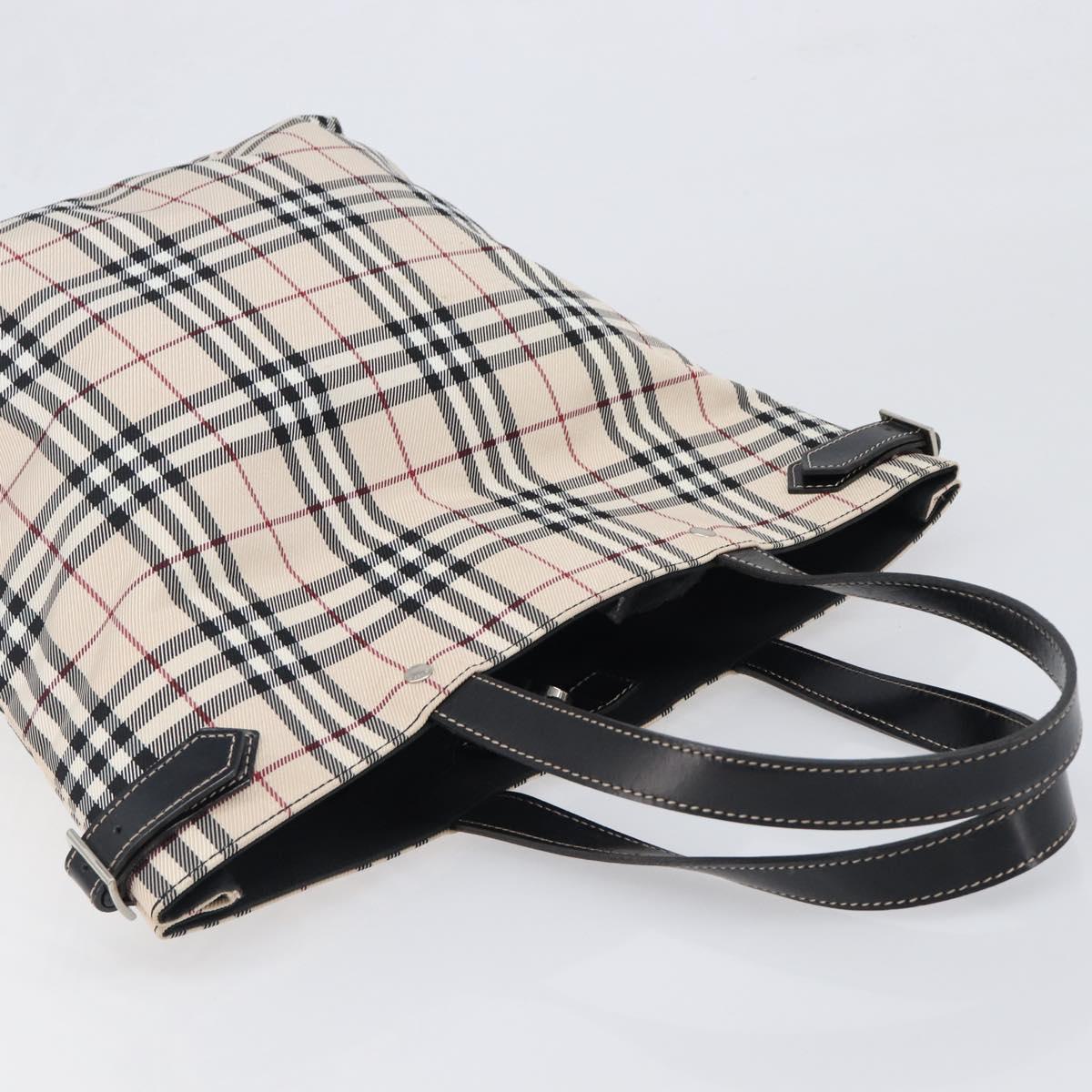 BURBERRY Nova Check Blue Label Tote Bag Canvas Beige Silver Auth hk4052A