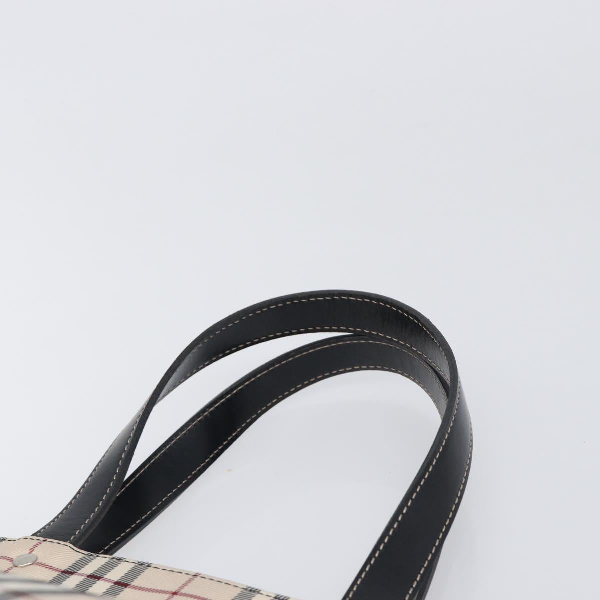 BURBERRY Nova Check Blue Label Tote Bag Canvas Beige Silver Auth hk4052A