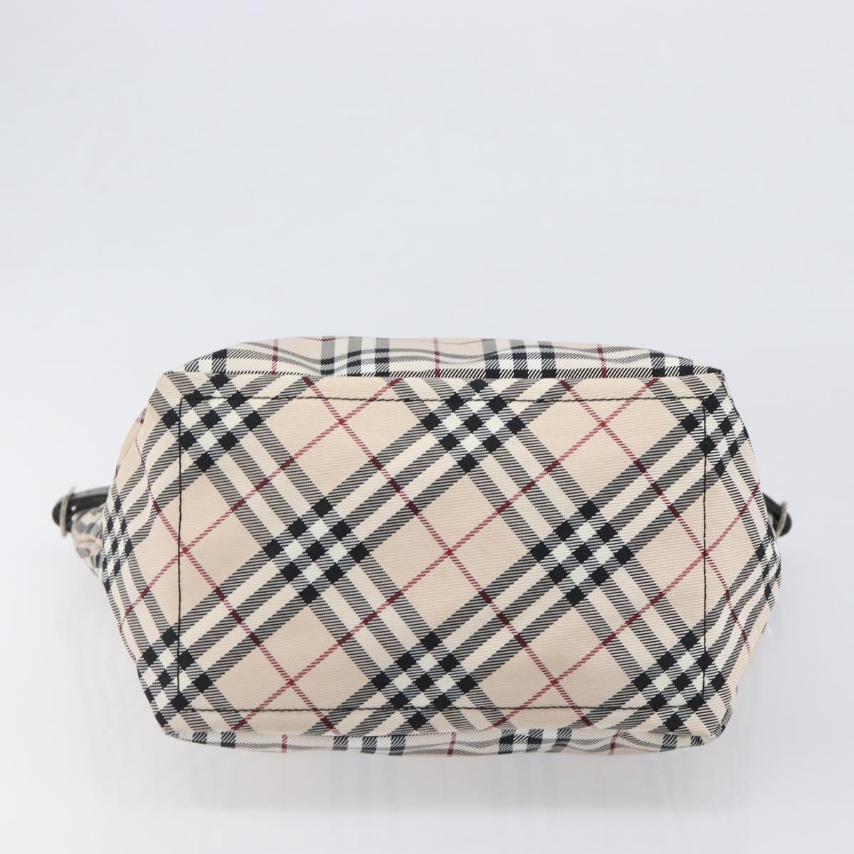 BURBERRY Nova Check Blue Label Tote Bag Canvas Beige Silver Auth hk4052A