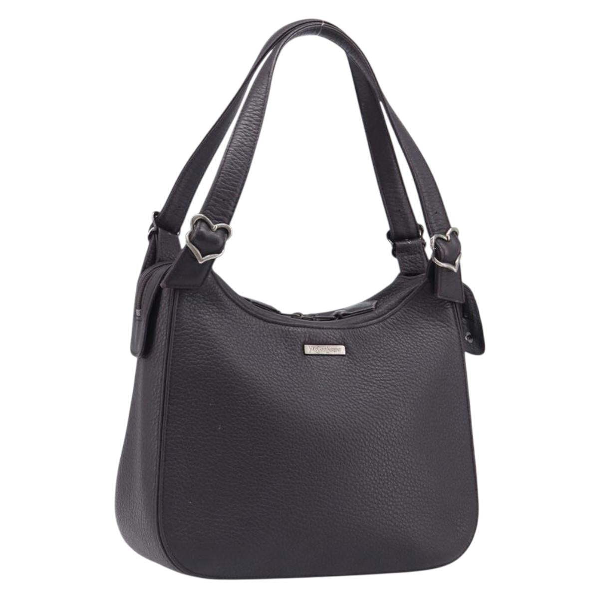 SAINT LAURENT Tote Bag Leather Dark Brown Silver Auth hk4053