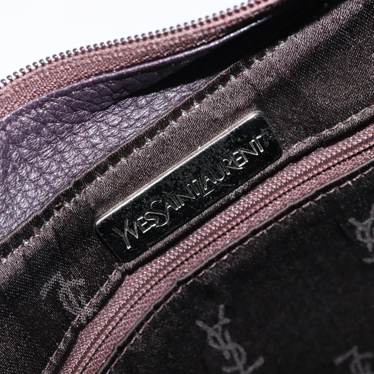 SAINT LAURENT Tote Bag Leather Dark Brown Silver Auth hk4053