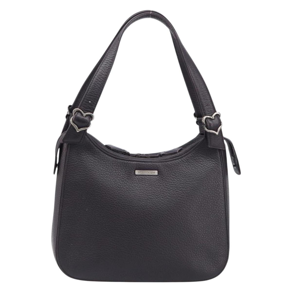 SAINT LAURENT Tote Bag Leather Dark Brown Silver Auth hk4053
