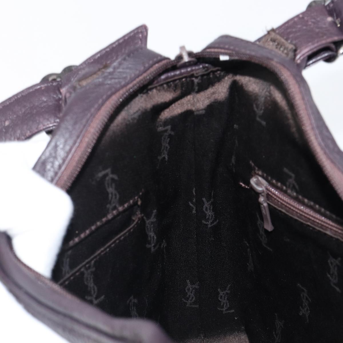 SAINT LAURENT Tote Bag Leather Dark Brown Silver Auth hk4053