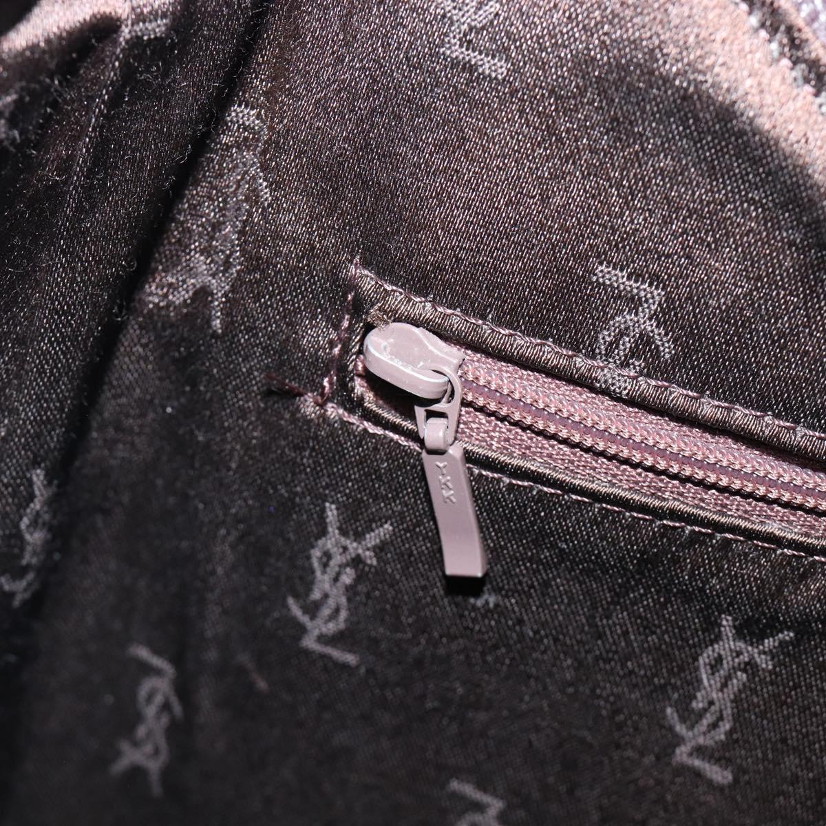 SAINT LAURENT Tote Bag Leather Dark Brown Silver Auth hk4053