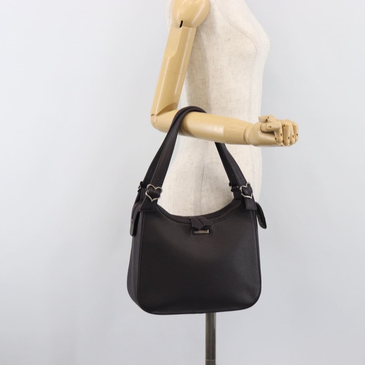 SAINT LAURENT Tote Bag Leather Dark Brown Silver Auth hk4053