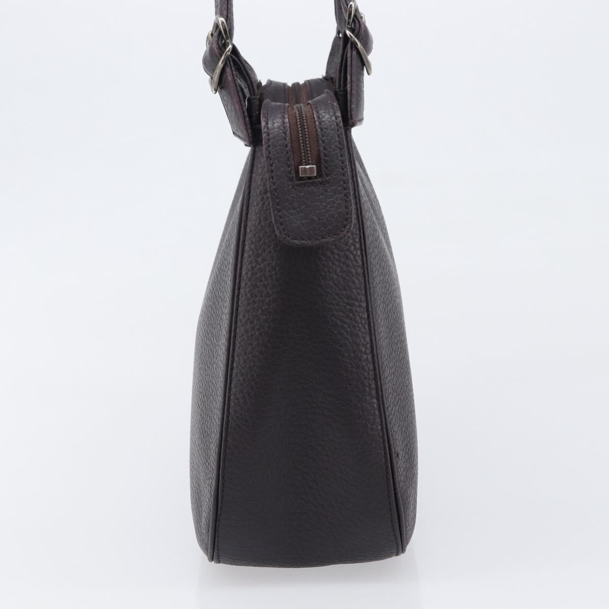 SAINT LAURENT Tote Bag Leather Dark Brown Silver Auth hk4053