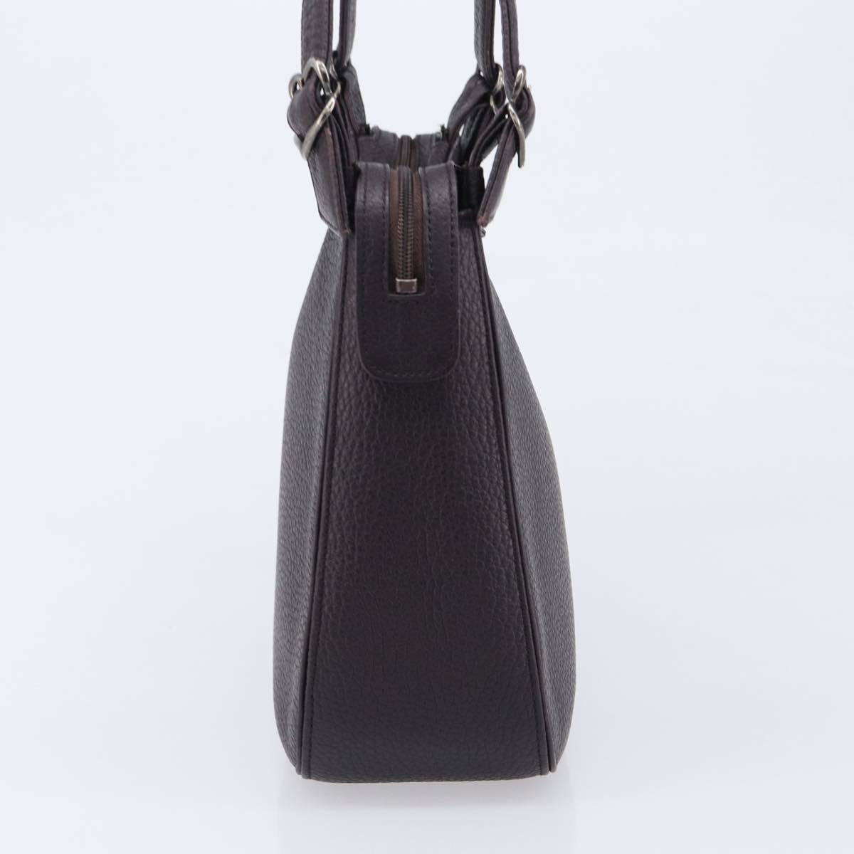 SAINT LAURENT Tote Bag Leather Dark Brown Silver Auth hk4053