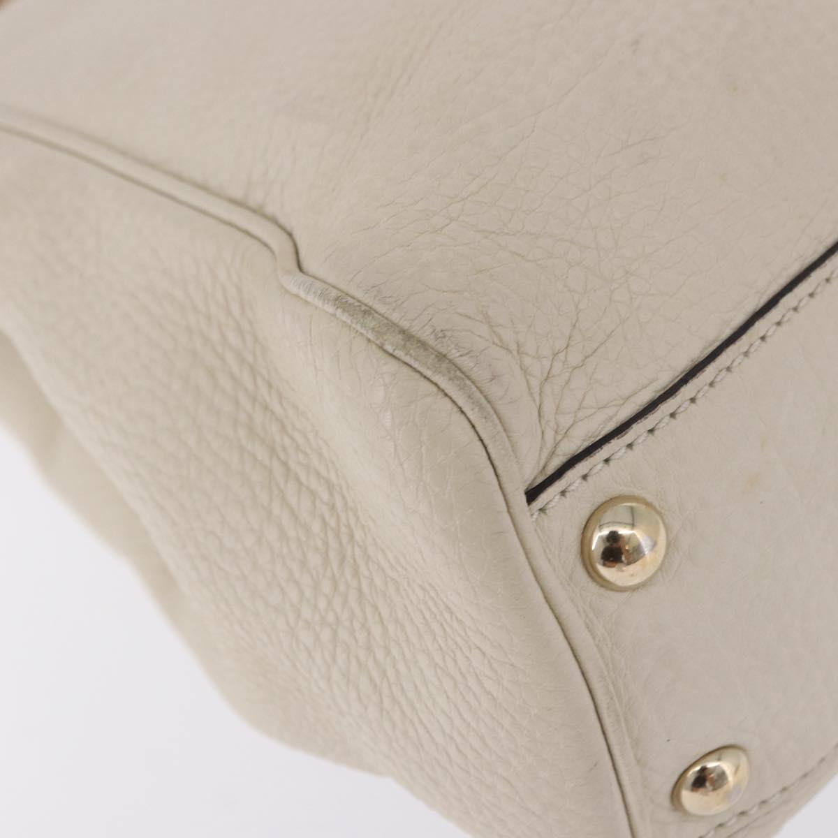 GUCCI Bamboo Hand Bag Leather White Gold 336032 Auth hk4056