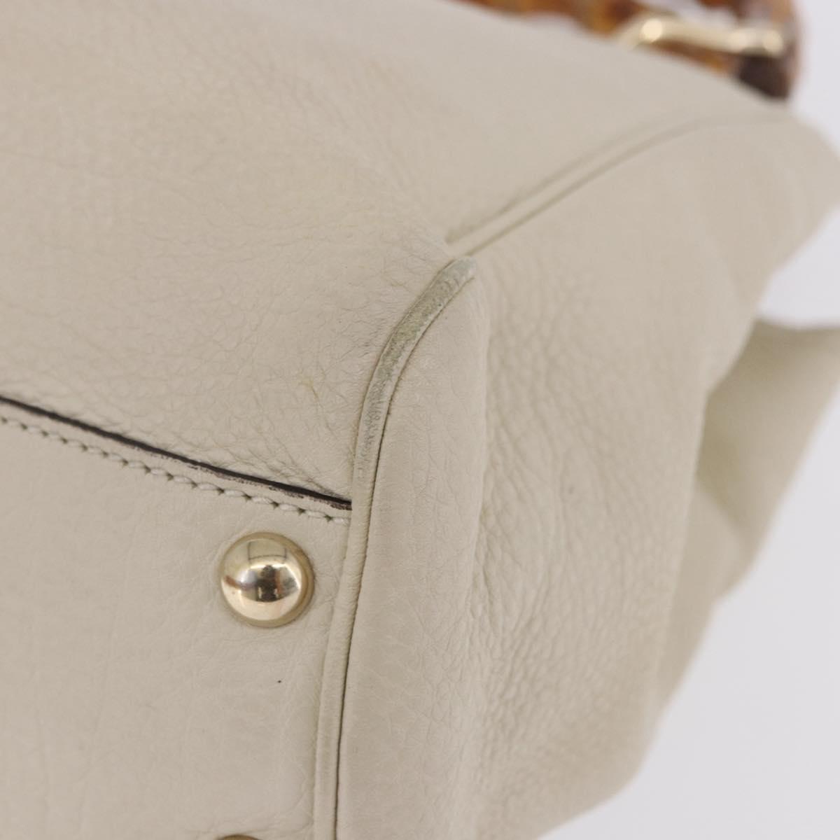 GUCCI Bamboo Hand Bag Leather White Gold 336032 Auth hk4056