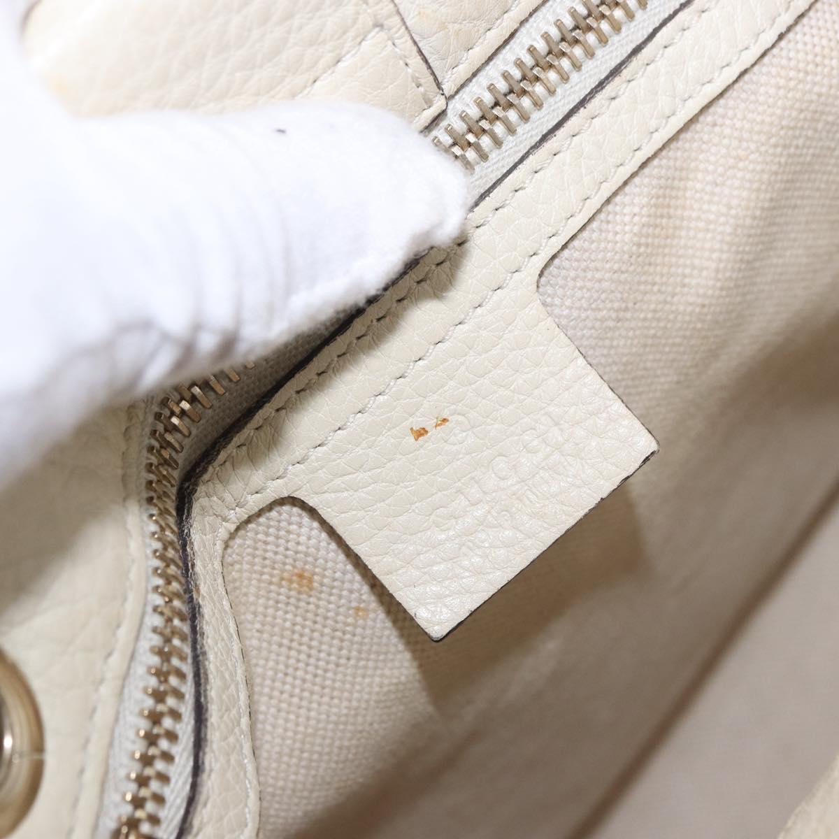 GUCCI Bamboo Hand Bag Leather White Gold 336032 Auth hk4056