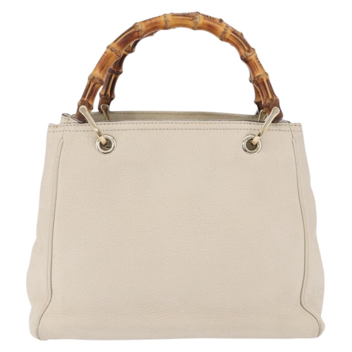 GUCCI Bamboo Hand Bag Leather White Gold 336032 Auth hk4056