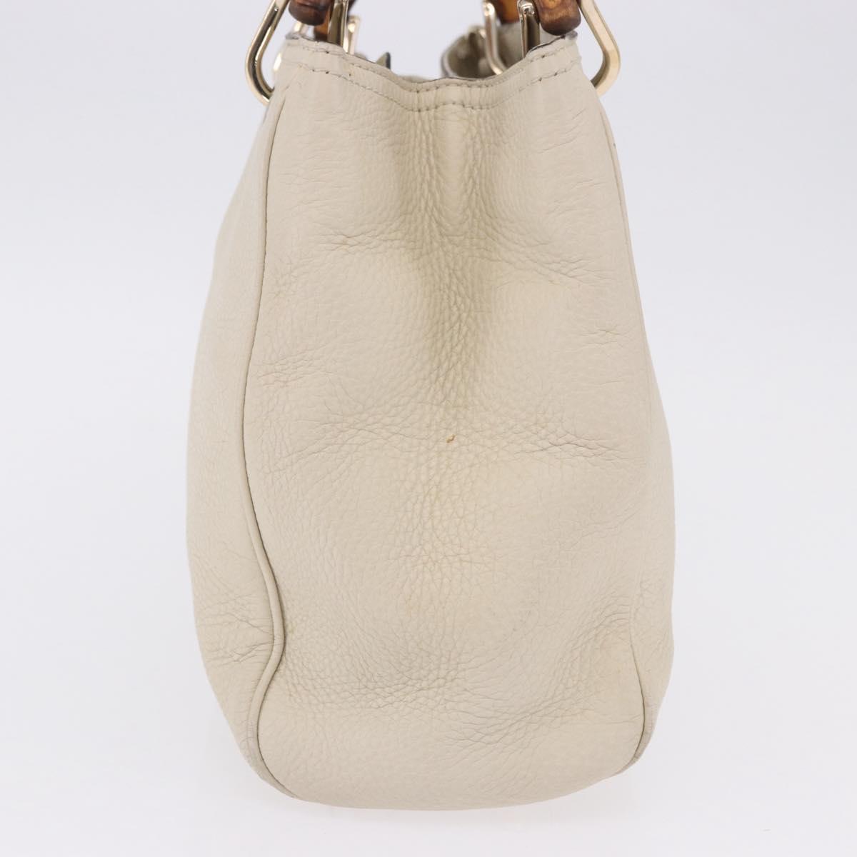 GUCCI Bamboo Hand Bag Leather White Gold 336032 Auth hk4056