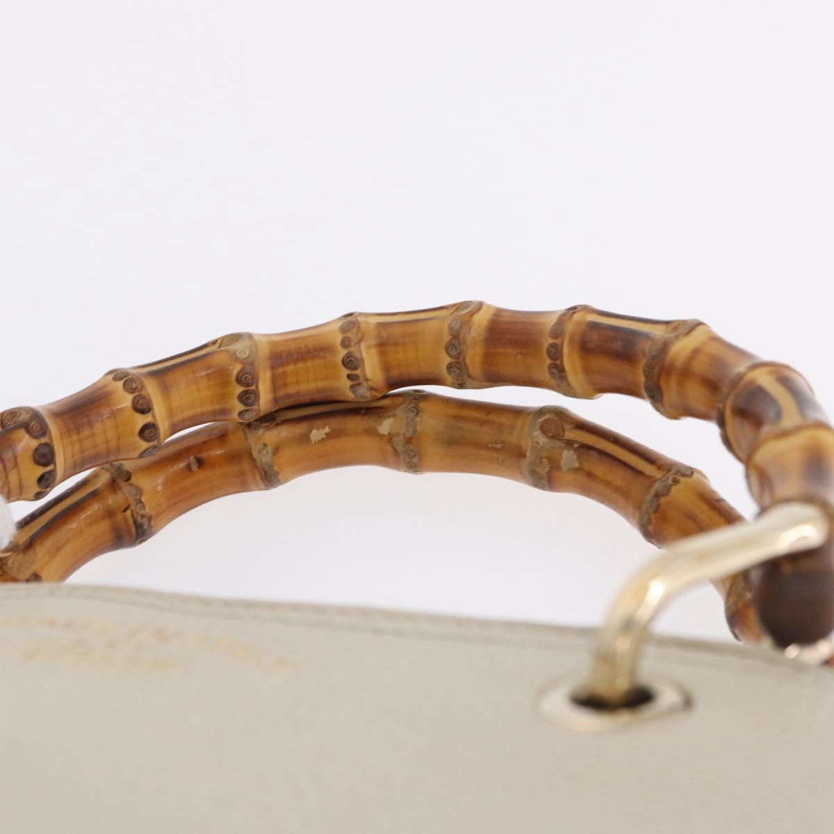 GUCCI Bamboo Hand Bag Leather White Gold 336032 Auth hk4056
