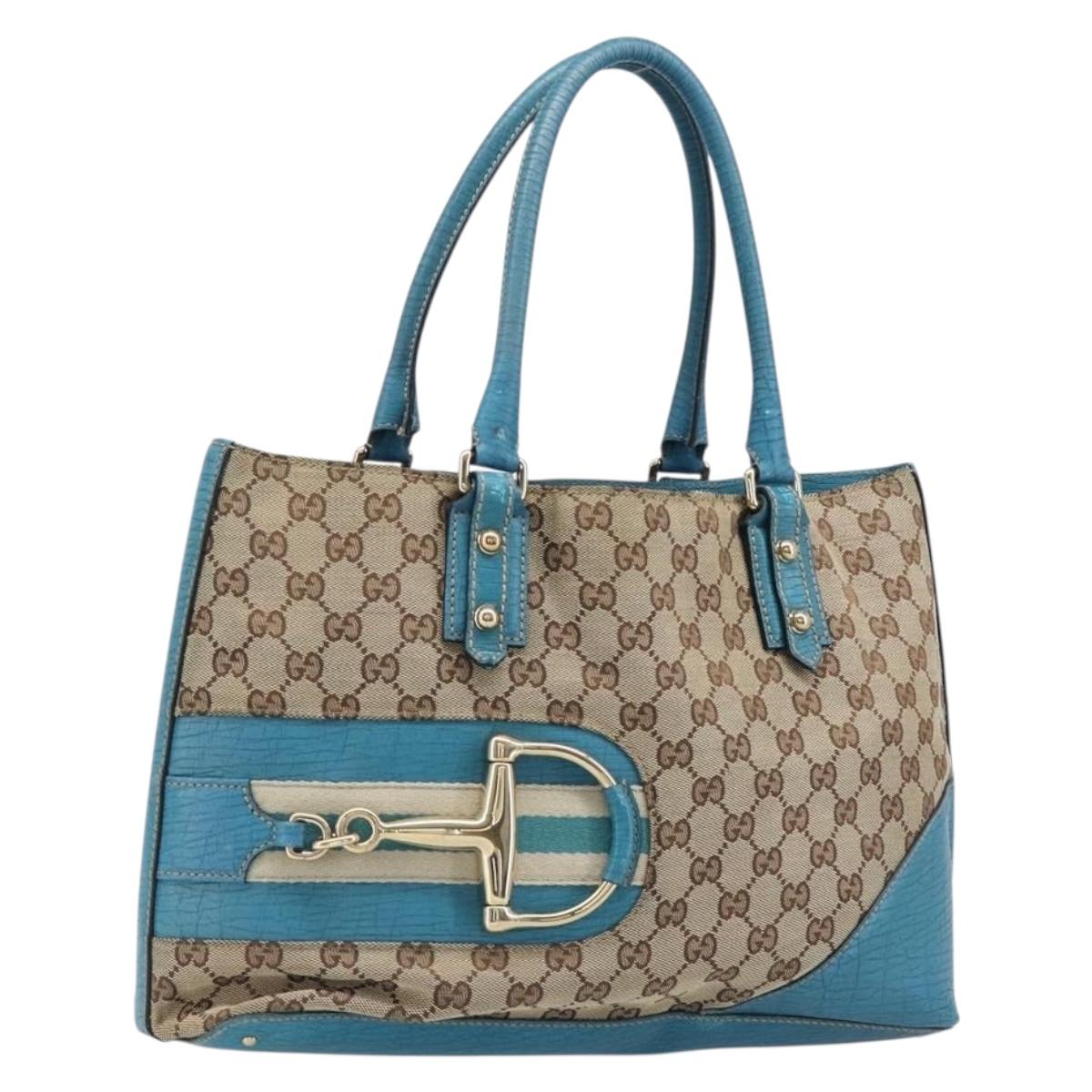 GUCCI GG Canvas Sherry Line Horsebit Tote Bag Beige Gold 137385 Auth hk4057A