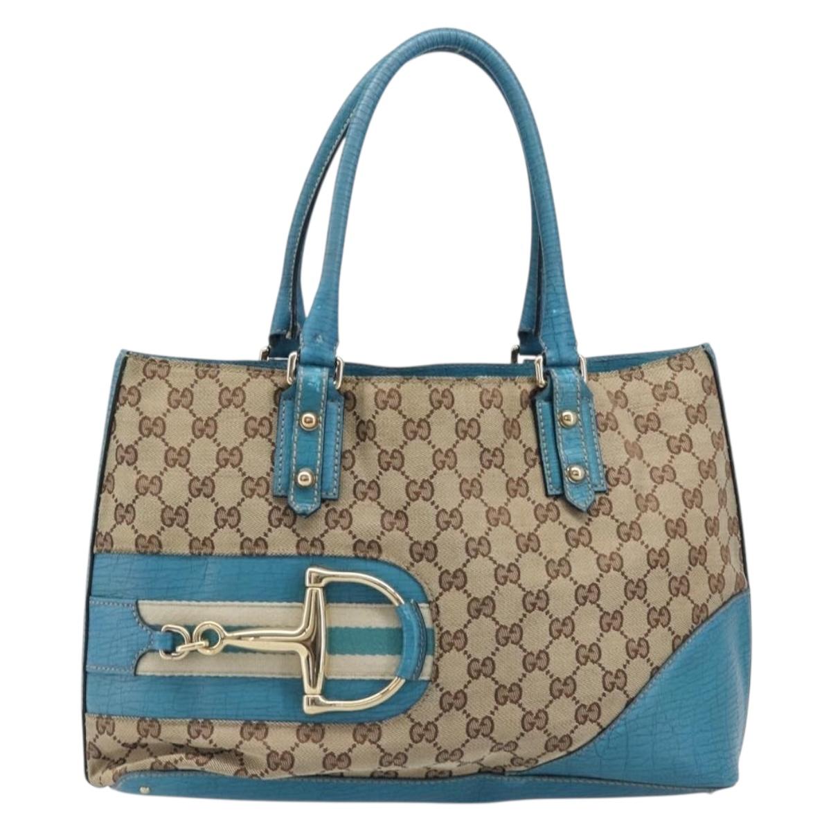 GUCCI GG Canvas Sherry Line Horsebit Tote Bag Beige Gold 137385 Auth hk4057A