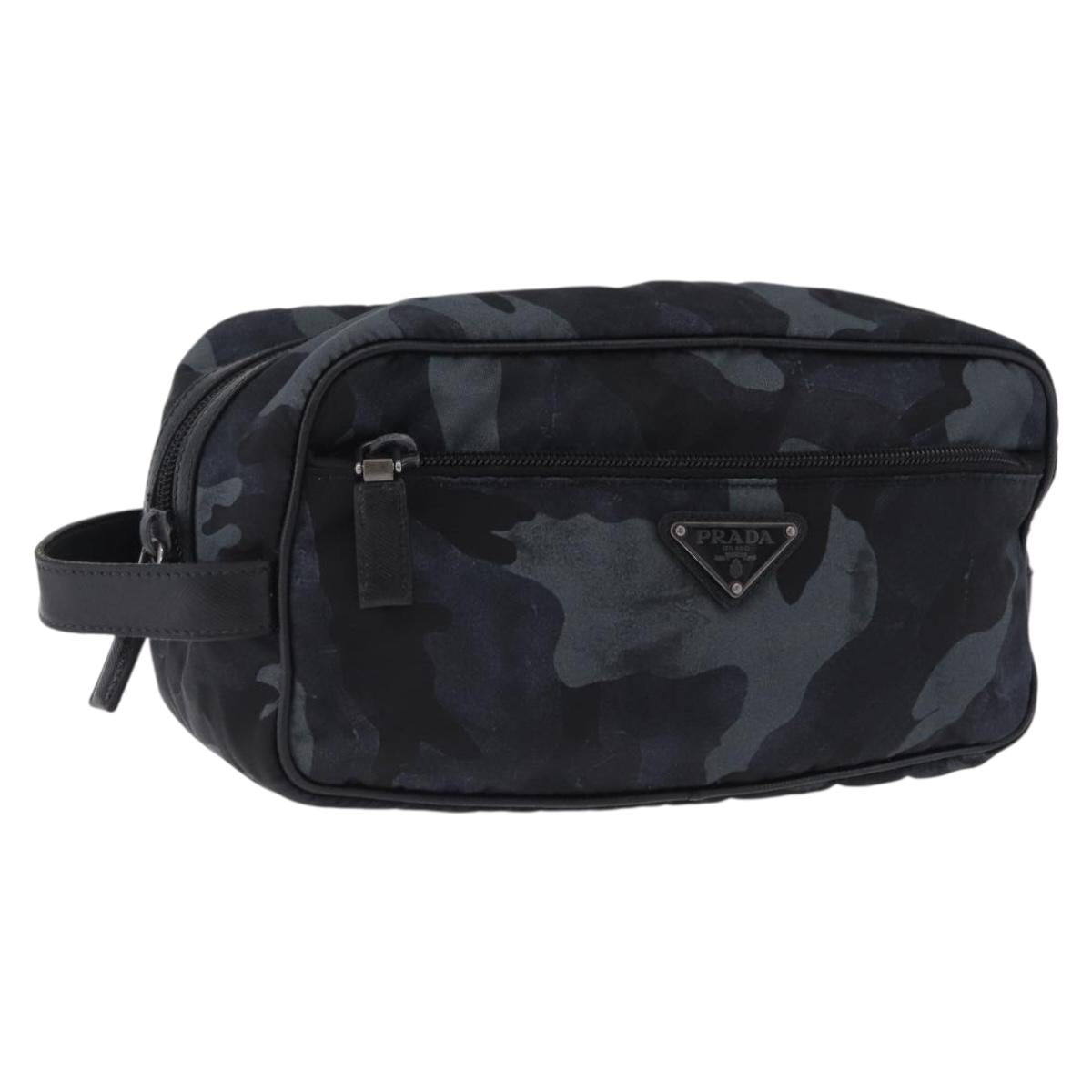 PRADA Clutch Bag Nylon Navy Silver Auth hk4058