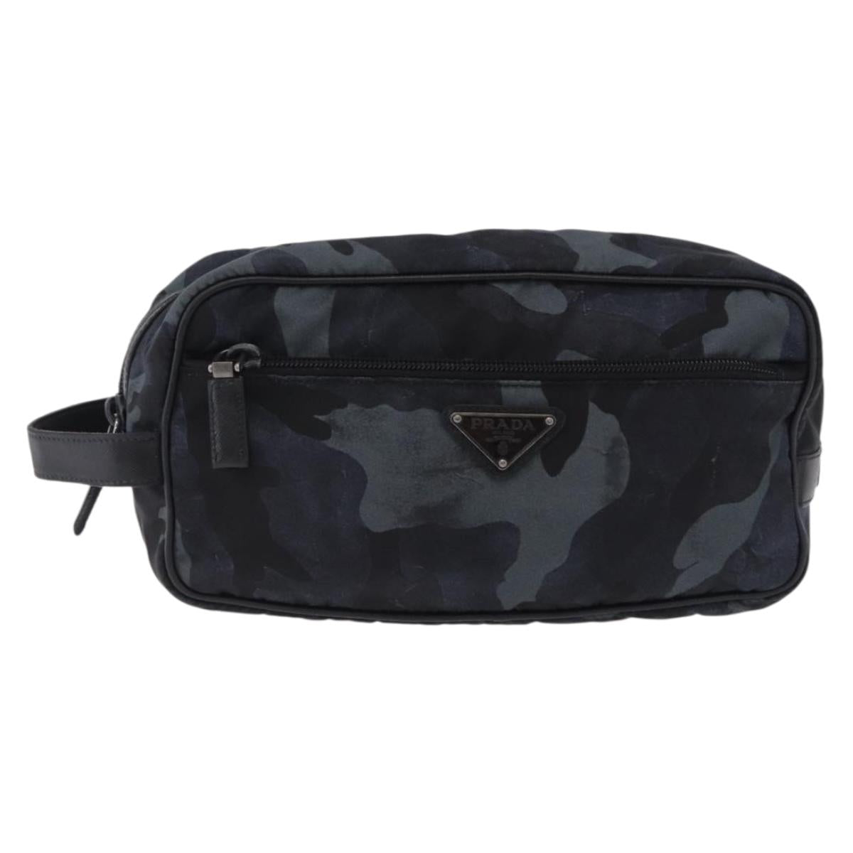 PRADA Clutch Bag Nylon Navy Silver Auth hk4058