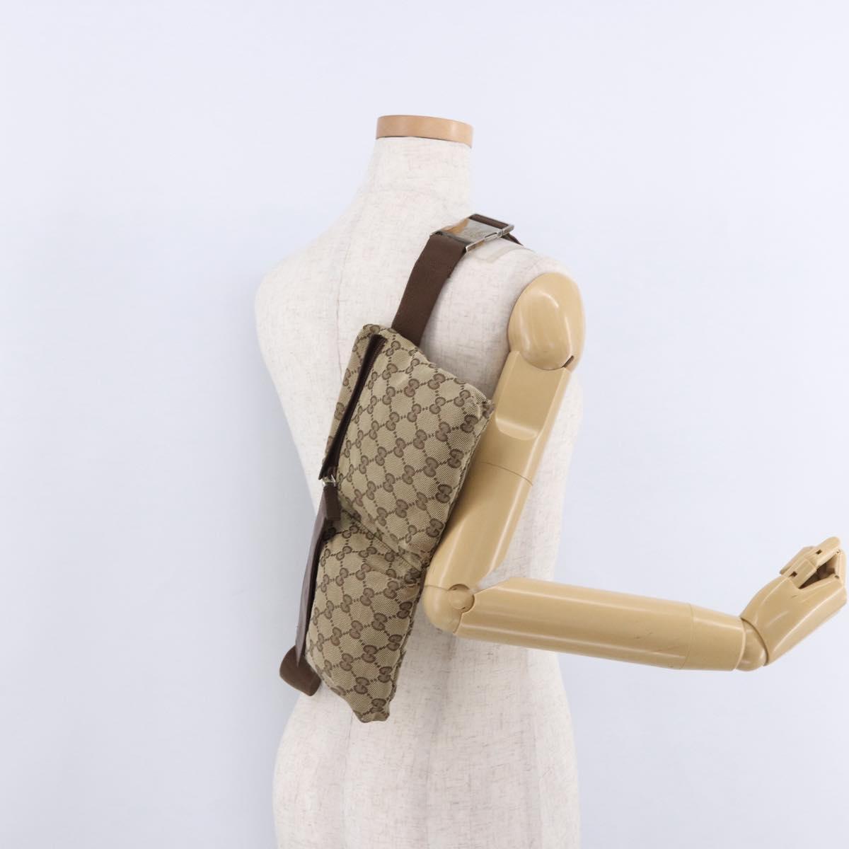 GUCCI GG Canvas Waist Bag Beige Silver 018 1621 Auth hk4059
