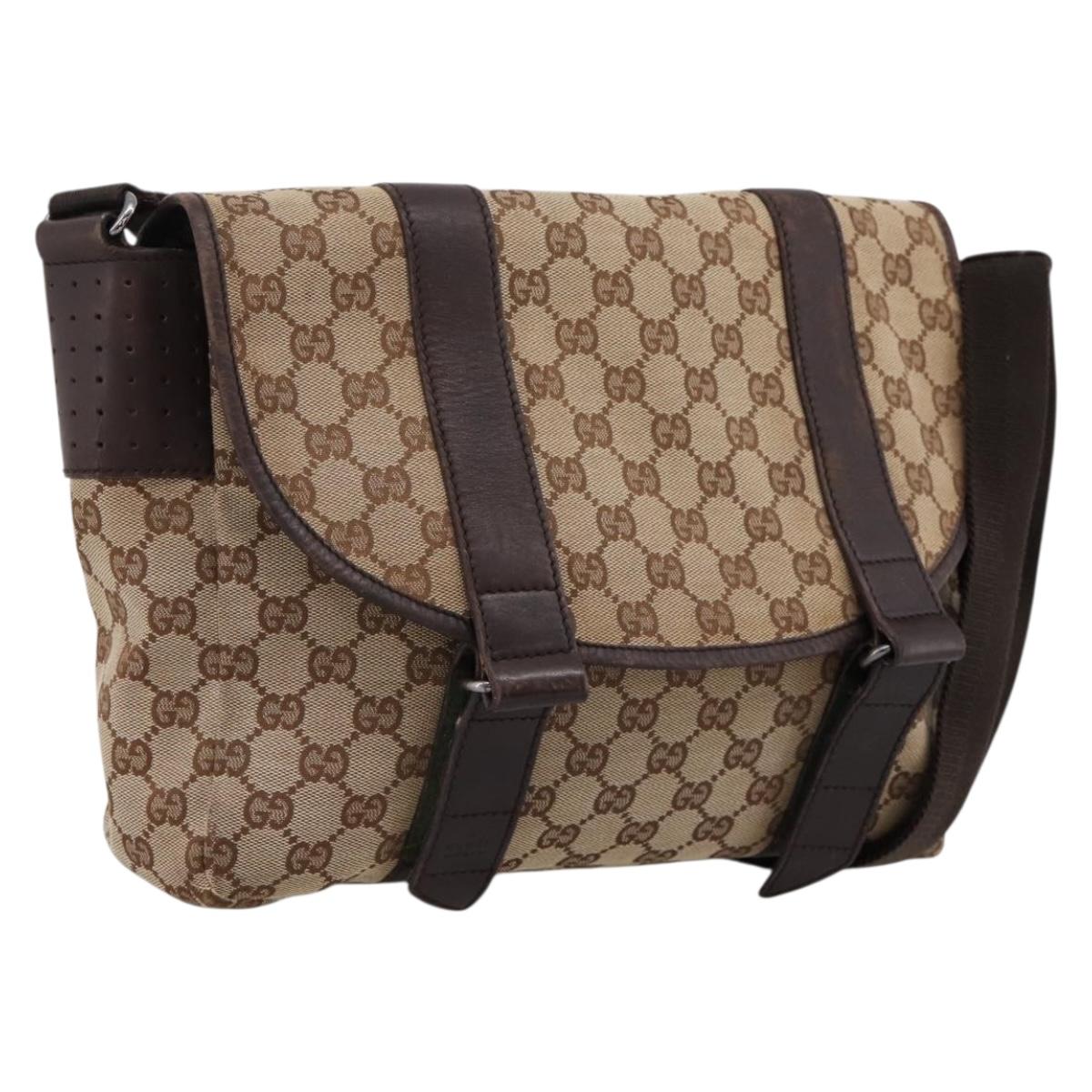 GUCCI GG Canvas Shoulder Bag Beige Silver 145859 Auth hk4060