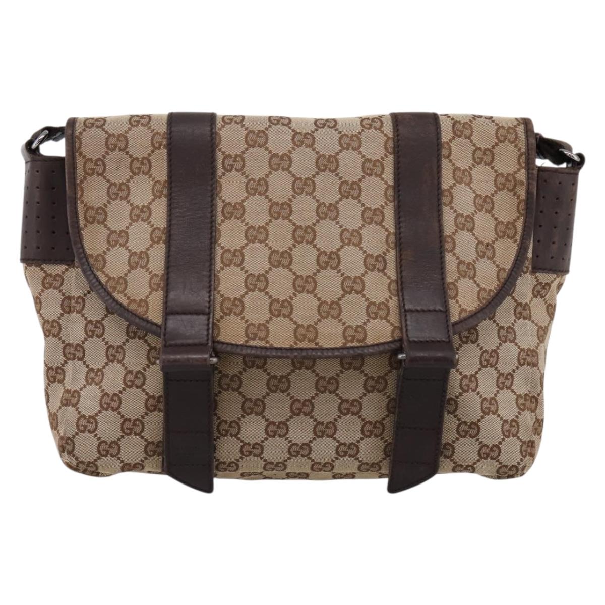 GUCCI GG Canvas Shoulder Bag Beige Silver 145859 Auth hk4060