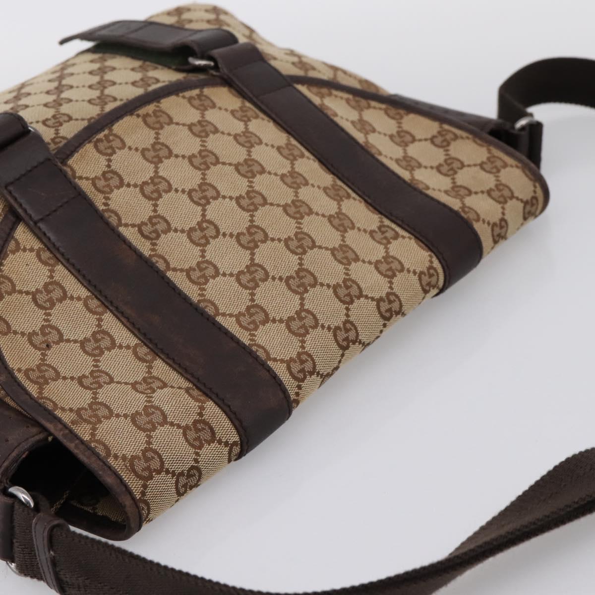 GUCCI GG Canvas Shoulder Bag Beige Silver 145859 Auth hk4060