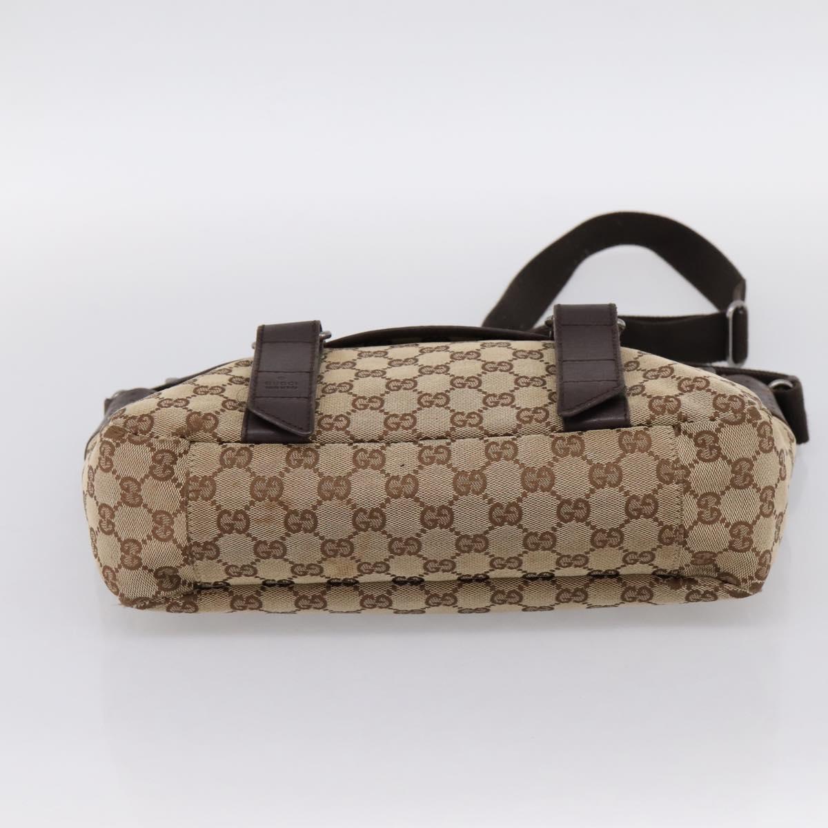 GUCCI GG Canvas Shoulder Bag Beige Silver 145859 Auth hk4060
