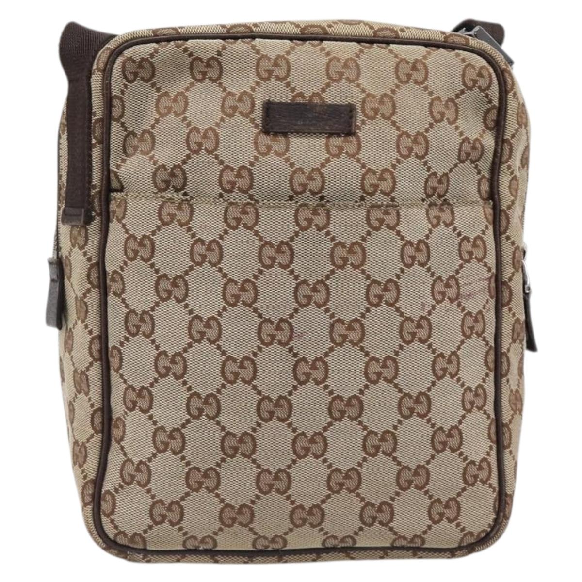 GUCCI GG Canvas Shoulder Bag Beige Silver 122759 Auth hk4061