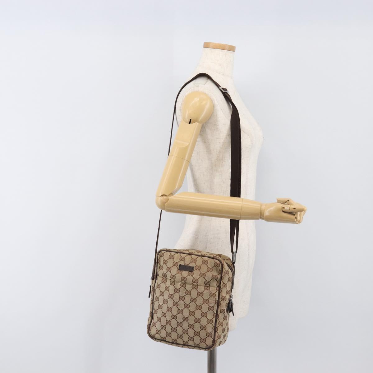GUCCI GG Canvas Shoulder Bag Beige Silver 122759 Auth hk4061