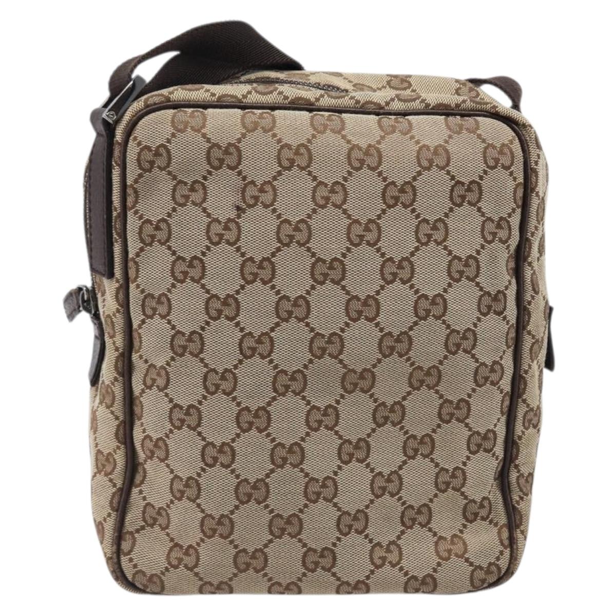 GUCCI GG Canvas Shoulder Bag Beige Silver 122759 Auth hk4061