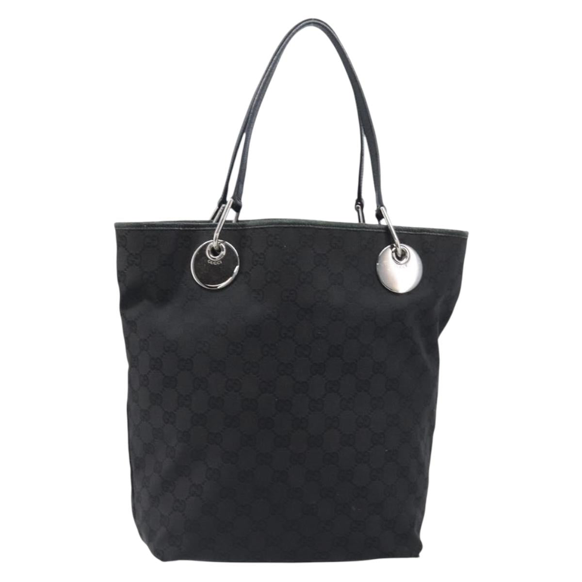 GUCCI GG Canvas Tote Bag Black Silver 120836 Auth hk4062