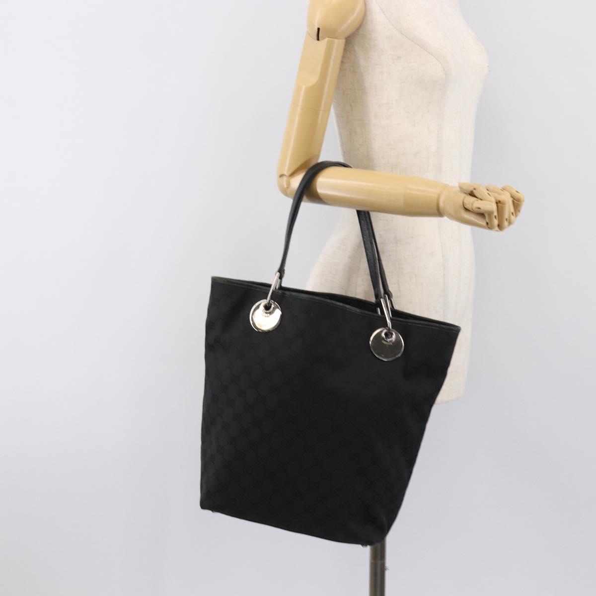 GUCCI GG Canvas Tote Bag Black Silver 120836 Auth hk4062