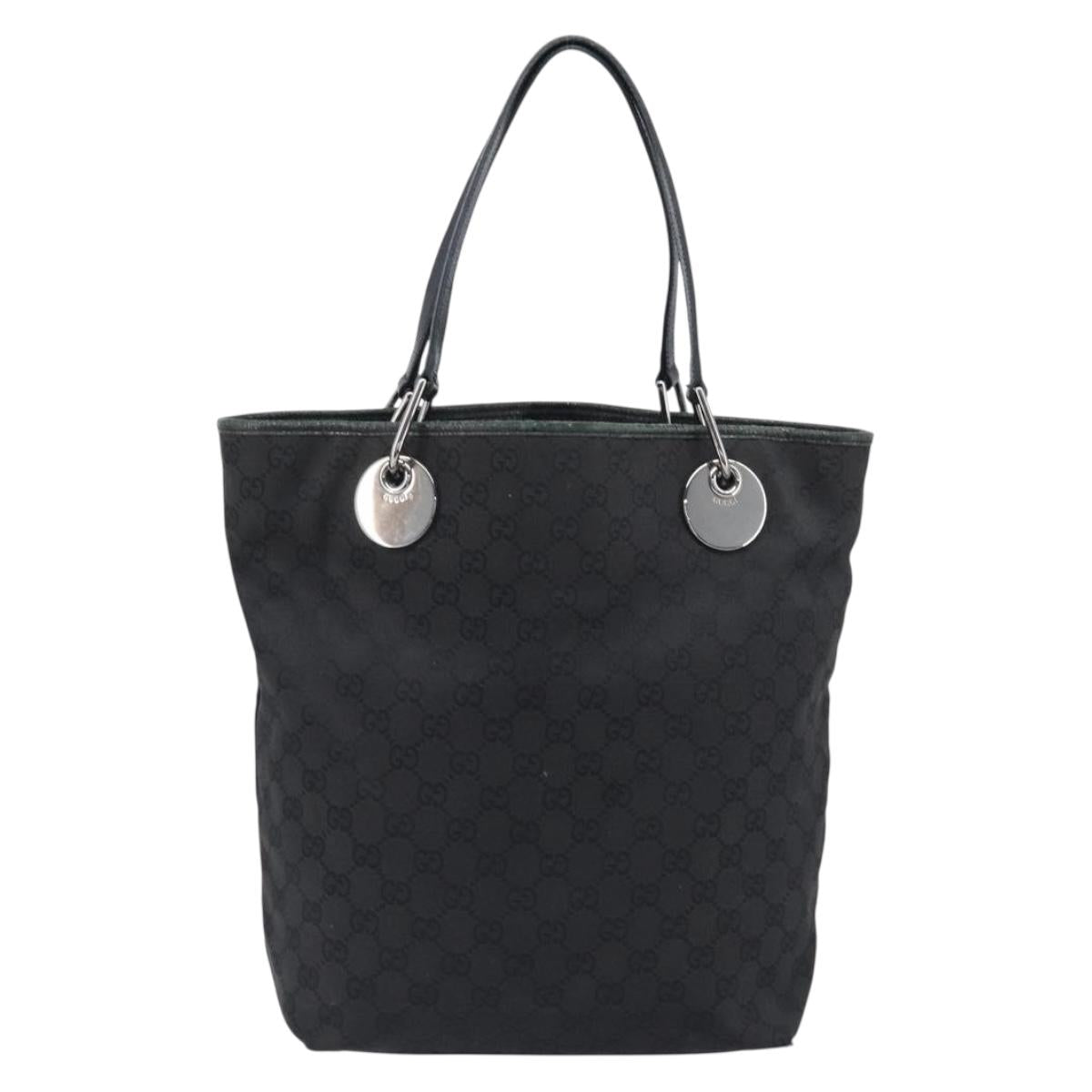 GUCCI GG Canvas Tote Bag Black Silver 120836 Auth hk4062