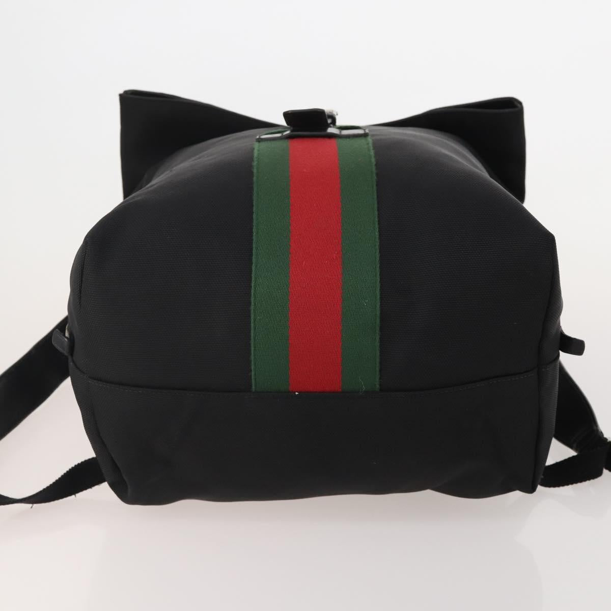 GUCCI Web Sherry Line Backpack Canvas Leather Black Silver 337075 Auth hk4063A