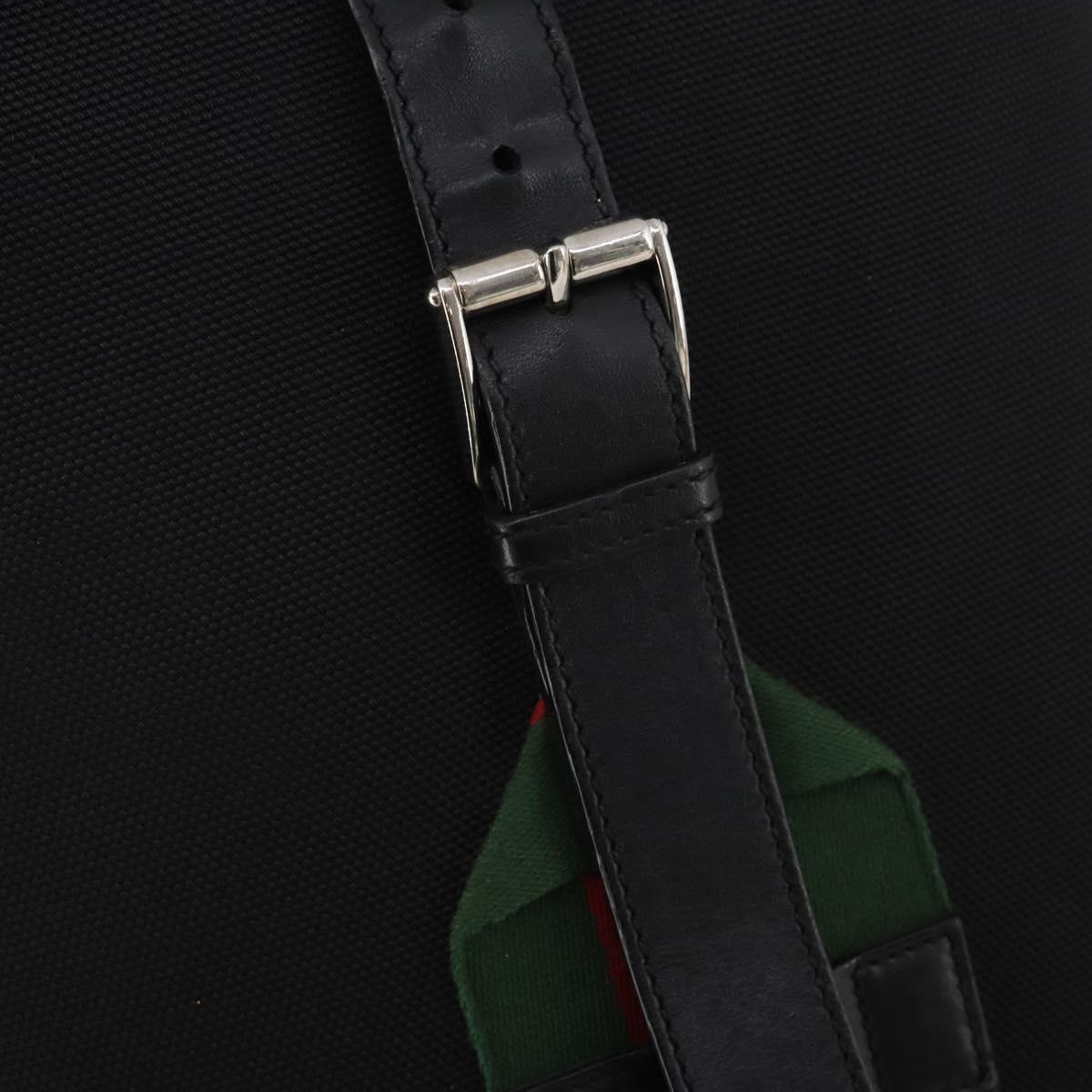 GUCCI Web Sherry Line Backpack Canvas Leather Black Silver 337075 Auth hk4063A