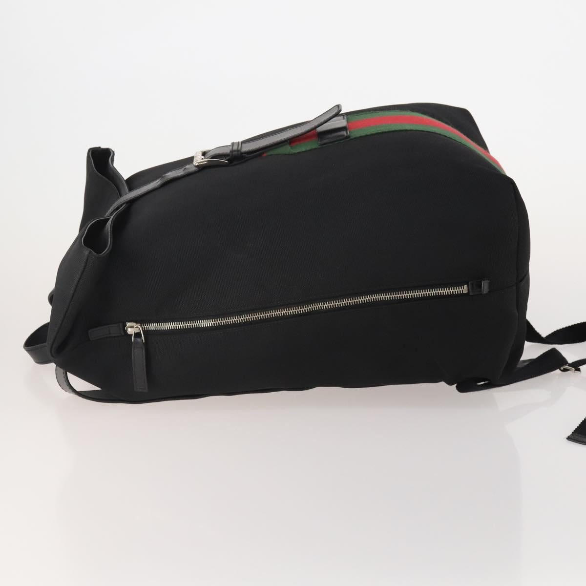 GUCCI Web Sherry Line Backpack Canvas Leather Black Silver 337075 Auth hk4063A
